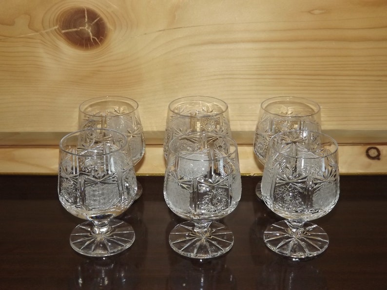 Vintage Set of 6 Polish Crystal Glasses Short Wine Glasses Etsy