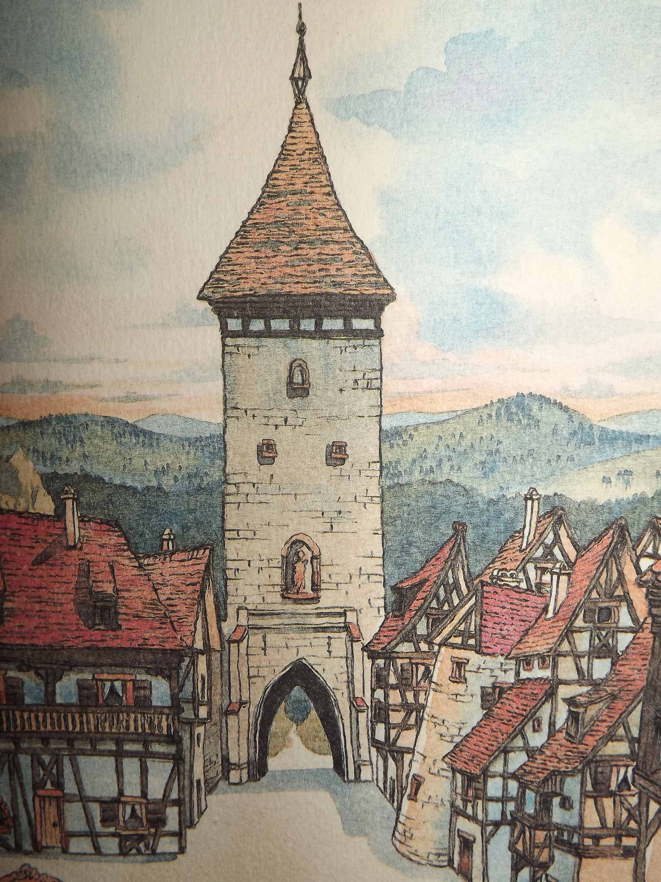 フランス　水彩画　ヴィンテージ 1986 Watercolor by Judy Buswell - Beautiful Front Porch