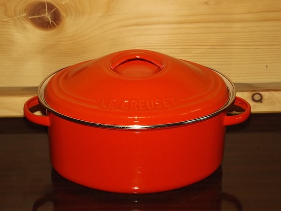 Le Creuset Casserole Dish Enamelled Steel Orange Color Rare 90s Le