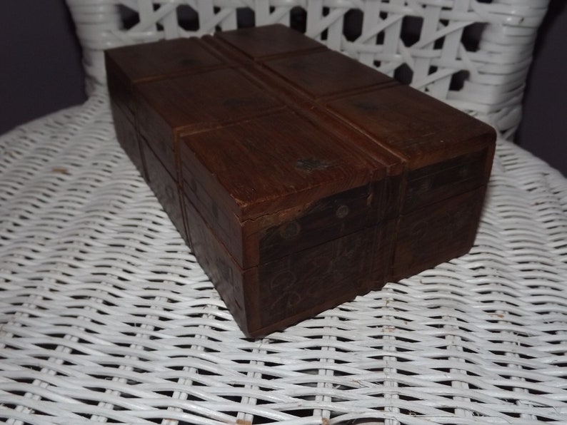 Vintage French Wooden Box with Brass Vine Leaves Inlay Jewelry Box Chic Countryside Decoration