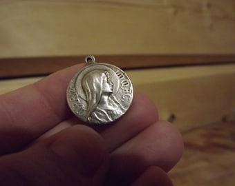 Antique French Christian Medal Signed Talabot - Our Lady of Lourdes - Apparition Scene Lourdes - Maria Immac