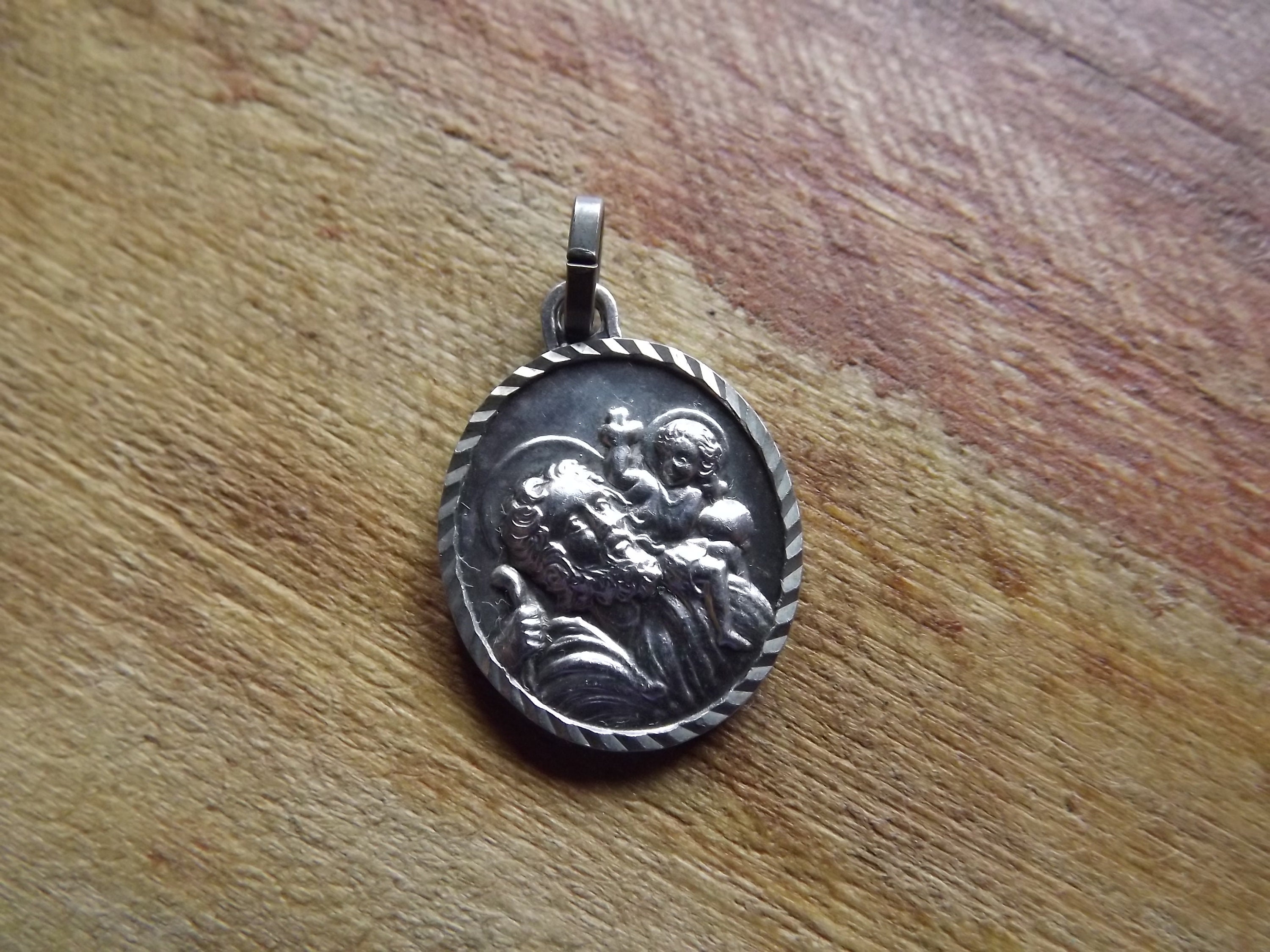 Vintage French St Christopher Medal - St Christopher and Lourdes Medal - French Christian Medal Pendant AB