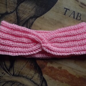 French Hand Knitted Headband - Pink Knitted Twisted Head Band - Ear Warmer