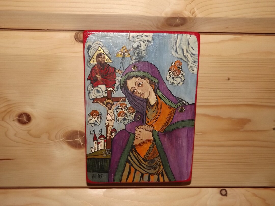 Vintage Icon on Wood Hand Painted - Modern Style Greek Orthodox Icon ...