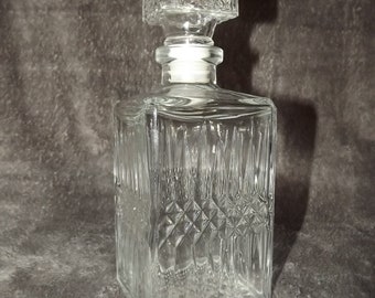 Vintage French Carafe Decanter - 70s Square Glass - Vintage Drinkware