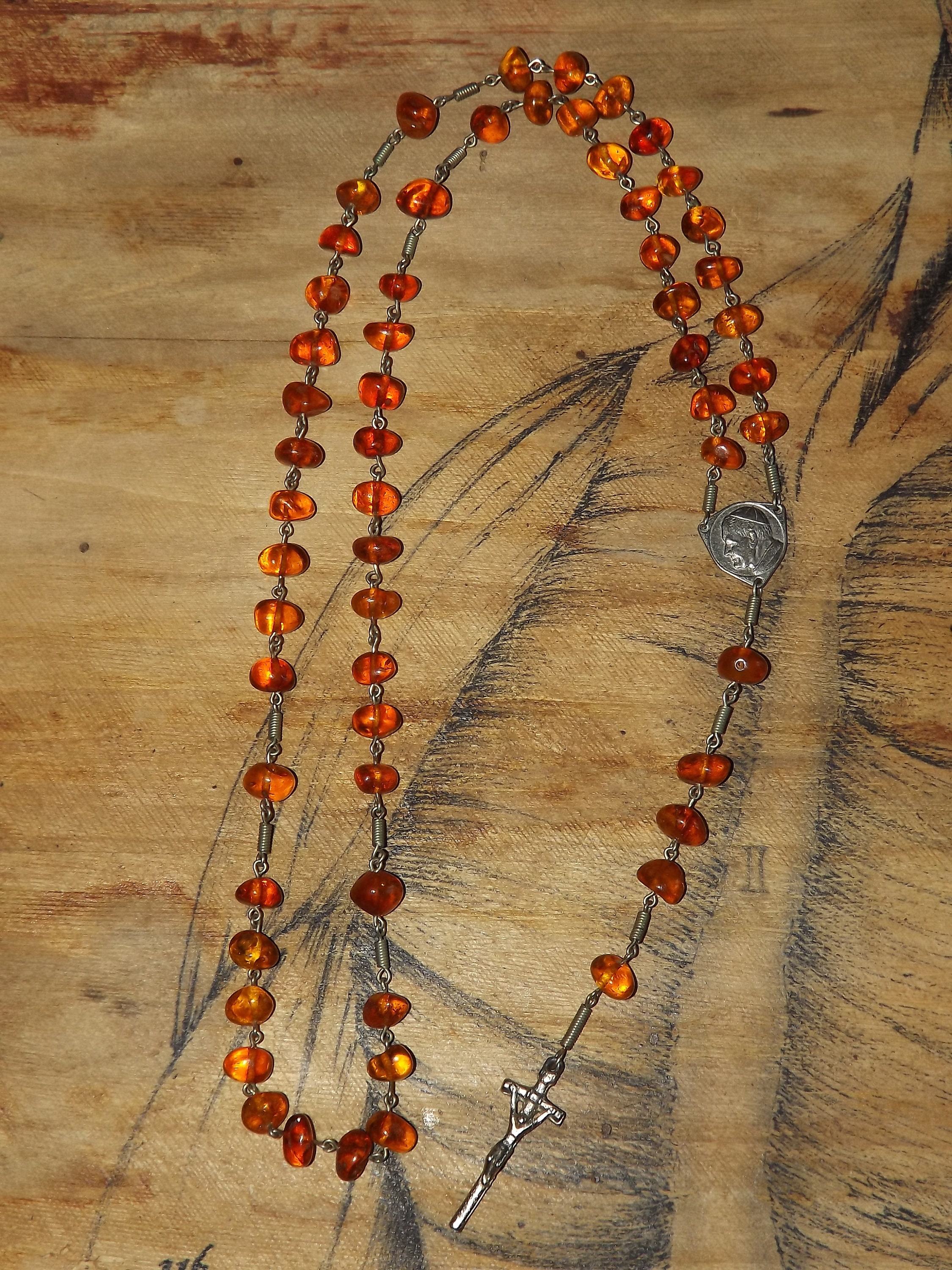 Rosaire Chrétien Vintage Pape Jean-Paul 2 - Perles d'ambre Rosaire Catholique avec de L'ambre Vérita