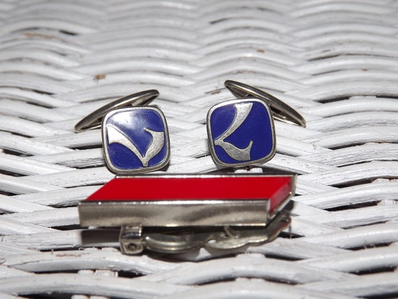 Vintage Cuff Links and Tie Clip - 80's Nice Lucky… - image 2