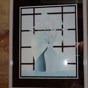 Vintage Illustrierter Spiegel Vintage Print auf Spiegel Fenstervasen mit Blumen Print Gerahmter Spiegel 80er Jahre Spiegel Bild 6