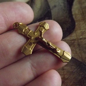 Beautiful Vintage French Gold Plated Cross Pendant - Lourdes Souvenir - Gold Crucifix Necklace Cross Jesus Christ -Art Deco Cross image 7