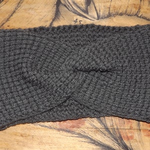 French Hand Knitted Headband - Grey Knitted Winter Head Band - Ear Warmer - Twisted Knitted Headband