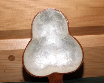 Vintage echte Muschel Klee Schale - Perlmutt und Holz Tablett - Dekorative Perlmutt Schale - Schmuckschale - Schlüsselschale - Capiz Muschel
