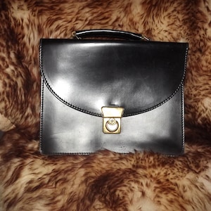 Français Messenger Black Bag - vintage Faux Leather Briefcase Sac sacoche