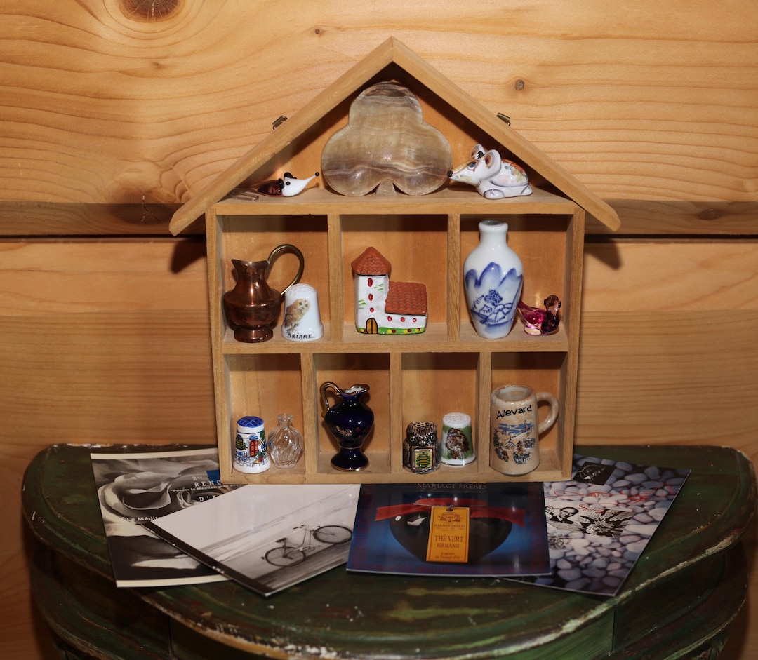 Vintage Wall Decor Wooden Shelving Filled With Miniatures Unique