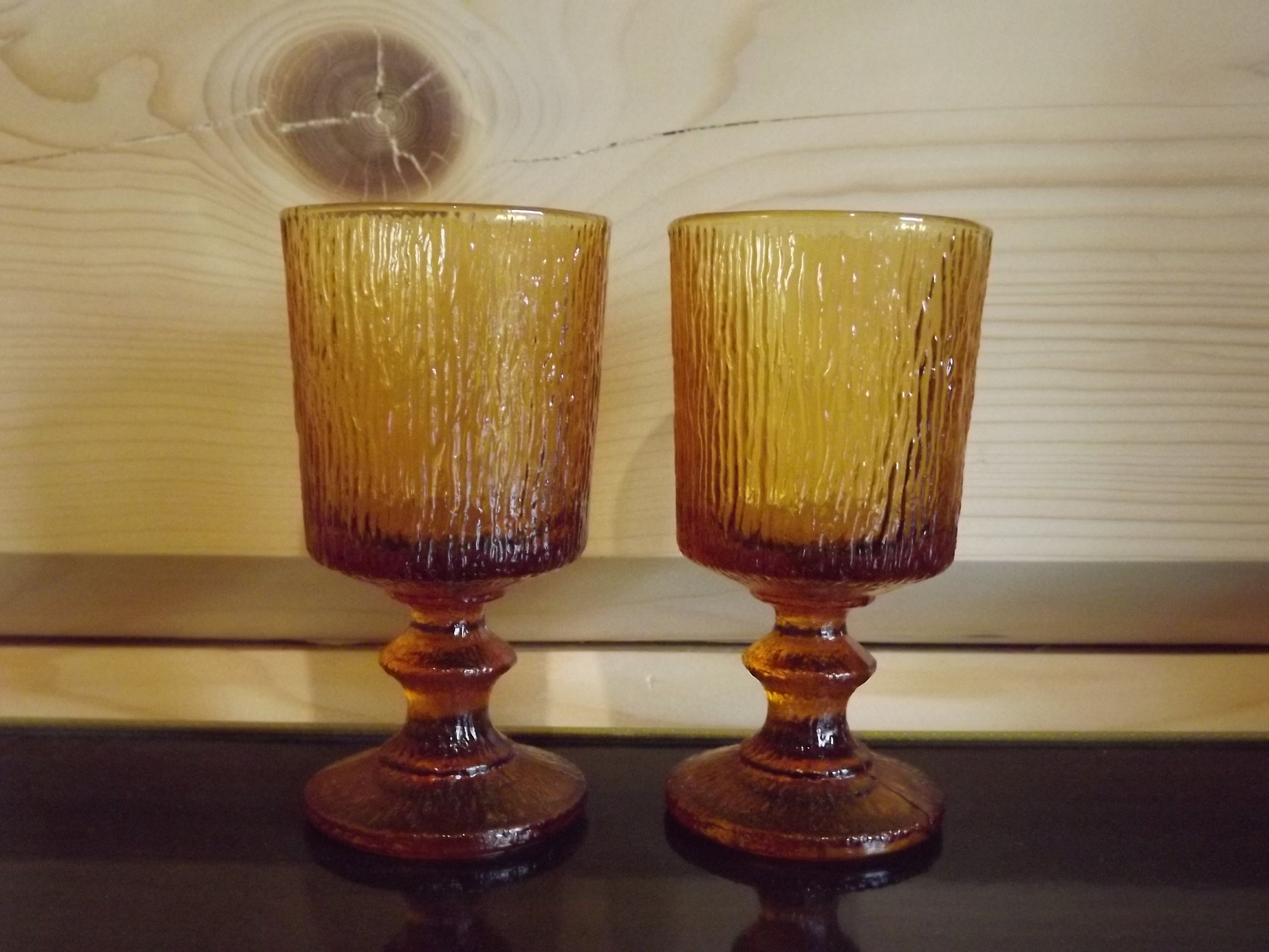 Ensemble Vintage de 2 Verres Français Amber - Codec Una Glass Wine 1970S Amber Color Paire Lunettes