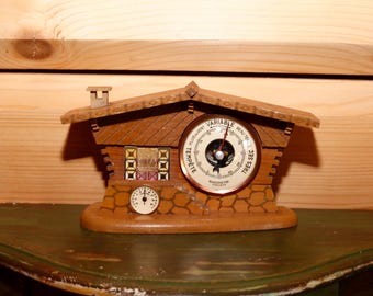 Vintage French Barometer Barometre Précision with Thermometer - Wooden Cottage Mountain Cabin Barometer Alps Decor