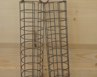 Vintage French Pair of Dispensers Metal Wire - Industrial Decoration - Curiosity Tube Dispensers Bag Dispensers - Bird Grain Dispenser