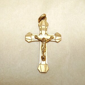 Beautiful Vintage French Gold Plated Cross Pendant - Lourdes Souvenir - Gold Crucifix Necklace Cross Jesus Christ -Art Deco Cross image 1