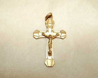 Beautiful Vintage French Gold Plated Cross Pendant - Lourdes Souvenir - Gold Crucifix Necklace Cross Jesus Christ -Art Deco Cross