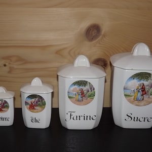 Vintage Set of 4 French Porcelain Jars - BM France - Spices Jars - Porcelain Pots with Lids - French Kitchen Canisters