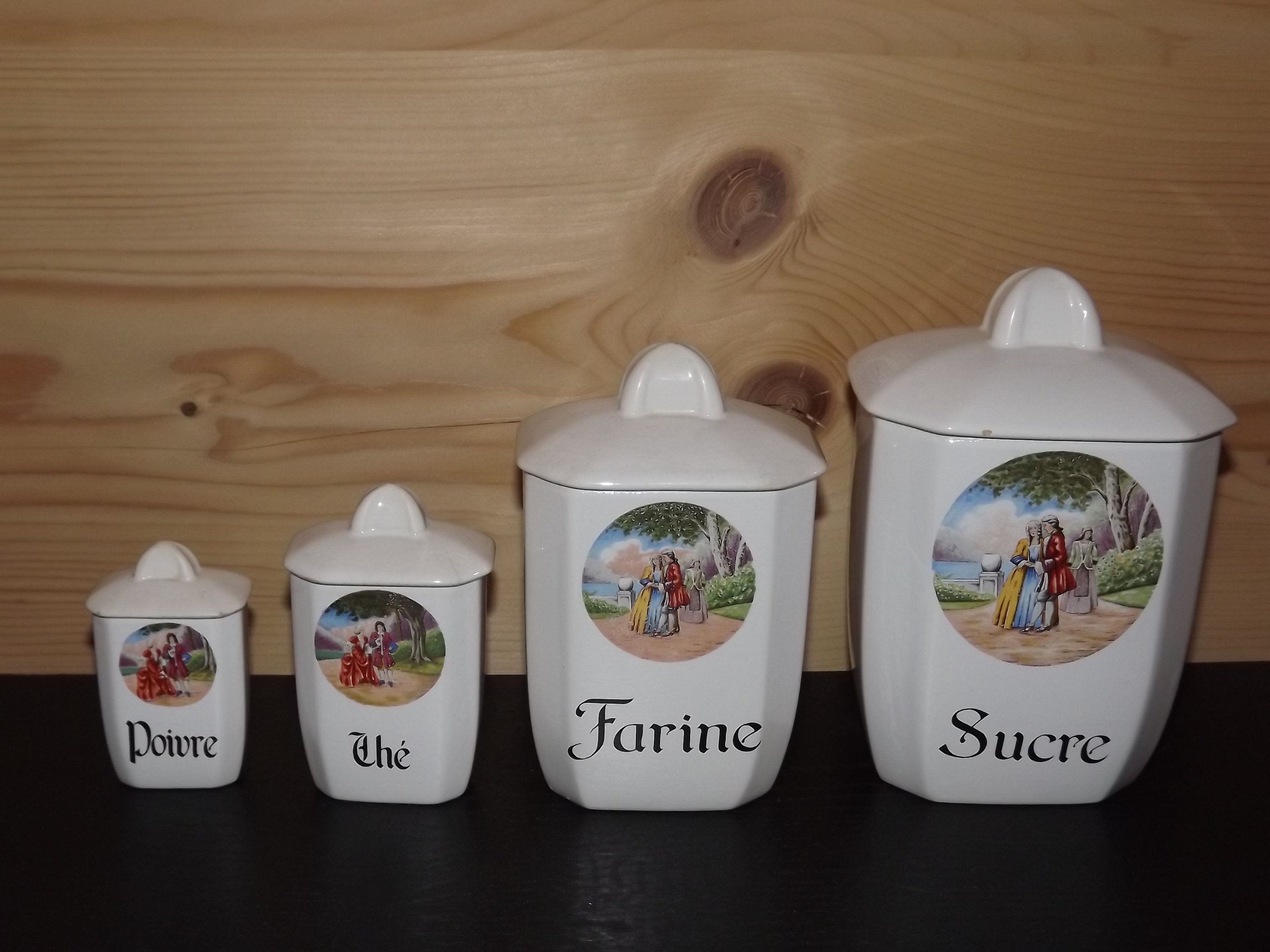 Ensemble Vintage de 4 Pots Porcelaine Français - Bm France Pots d'épices en avec Couvercles Boîtes C
