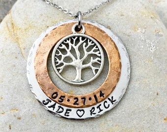 Double Stack Family Tree Necklace - Hand Stamping Necklace, Personalized Necklace, Gift for Her, Unique Necklace, Women Jewelry Gift