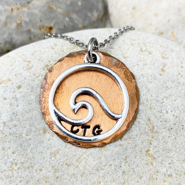 Hand Stamped Wave Necklace - Stack Necklace, Women Pendants, Stylish Necklace, Personalized Necklace, Gift for Her, Engraved Necklace