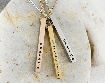 Engraved Vertical Bar Necklace - Drop Bar Necklace, Stainless Steel Bar Necklace, Delicate Layering Necklace, Dainty Bar, Personalized Gift