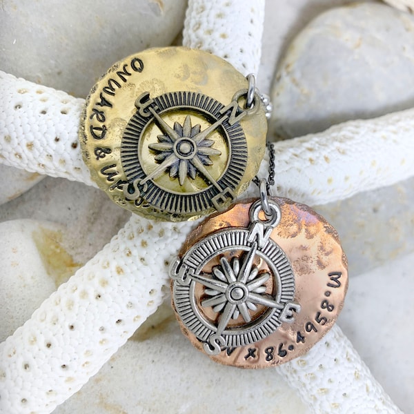 Hand Stamped Keychain - Custom Keychain, Nautical Keychain, Monogram Keychain, Helm Charm Keychain, Engraved keychain, Nautical Compass