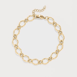 Gold Hammered Oval Chain Bracelet, Waterproof Trendy Bracelet, Dainty Chunky Link Chain, Everyday Gold Jewelry, Gift for Her