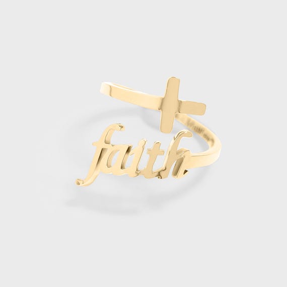 18K Gold "Faith" Scripture Cross Ring, Matthew 19:26, Bible Verse Ring, Scripture Ring, Adjustable, Hypoallergenic, Christian Woman Gifts