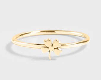 Lucky Four Leaf Clover Ring, 18K Gold PVD, Minimalist, Waterproof, Hypoallergenic, Non-Tarnish, Women&#39;s Dainty Stacking Rings, Gifts for Her