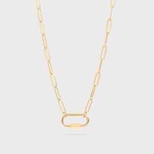 18K Gold Paperclip Carabiner Necklace, Charm Holder Necklace, Non-Tarnish, Waterproof Charm Necklace, Chain for Charms, Carabiner Clasp