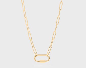 18K Gold Paperclip Carabiner Necklace, Charm Holder Necklace, Non-Tarnish, Waterproof Charm Necklace, Chain for Charms, Carabiner Clasp