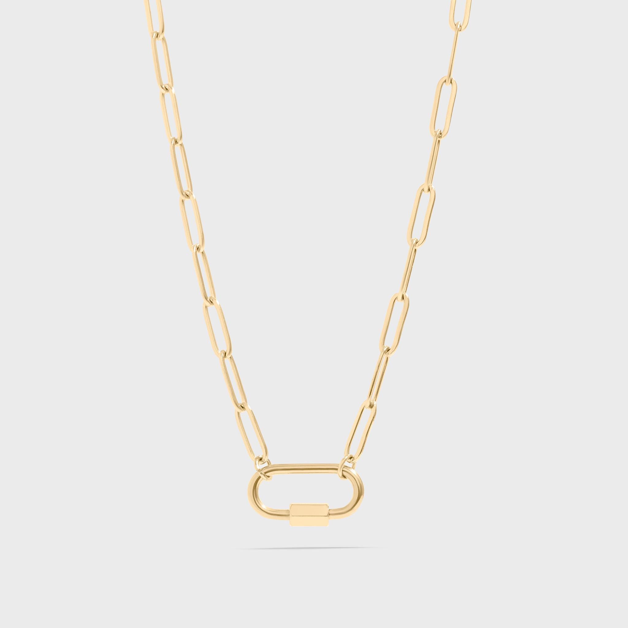 18K Gold Paperclip Carabiner Necklace, Charm Holder Necklace, Non-Tarnish, Waterproof Charm Necklace, Chain for Charms, Carabiner Clasp
