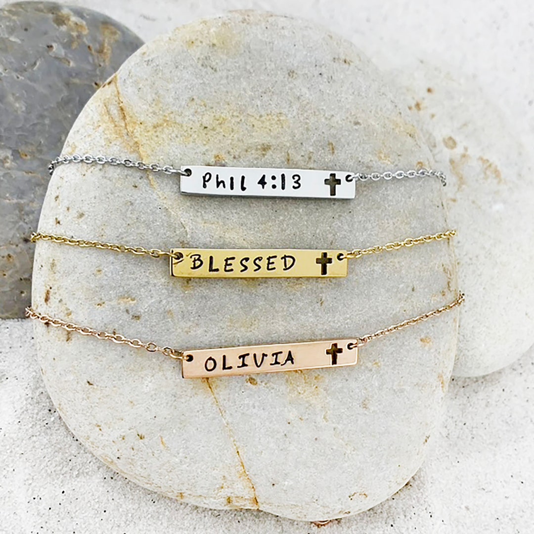 Custom Cross Bar Necklace Name Plate Necklace, Delicate Layering