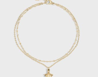 ウミガメのチャーム付きアンクレット、18KゴールドPVDステンレススチール製、繊細なジュエリー、女性用ブレスレット