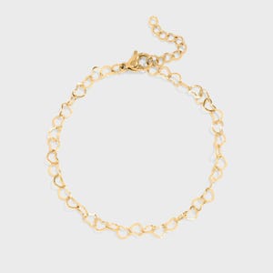 18K Gold PVD Linked Heart Chain Bracelet, Heart Chain, Romantic Style, Delicate Feminine Style, Minimalist Chain Bracelet for Women