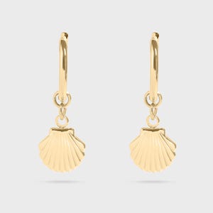 Waterproof Shell Charm Huggie Earrings - 18k Gold PVD, Hypoallergenic, Non-Tarnish, Everyday Wear