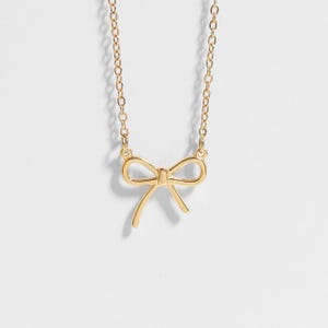 Bow Necklace, Coquette Bow, Gold PVD, Hypoallergenic, Non-Tarnish Jewelry, Trendy Charm Necklaces for Her, Feminine Necklace, Gifts for Her