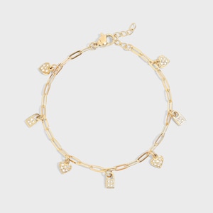 Heart & Lock Charm Bracelet, Sentimental Charm Bracelet, Heart Bracelet, Personalized Gift, Waterproof Jewelry, 18K Gold PVD Stainless Steel