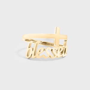 Blessed Cross Ring, Isaiah 41:10 Bible Verse Ring, Scripture Ring, Adjustable, Non-Tarnish, Gifts for Her, 18K Gold PVD or Stainless Steel