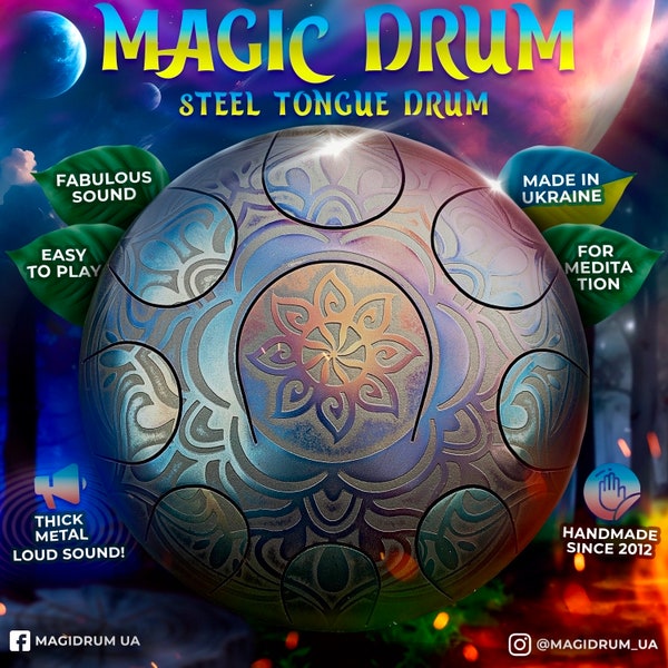 Steel tongue drum, steel drum, tank drum, dream drum, handpan 25cm\10inches +FREE BAG