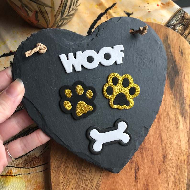 Home Living Ornaments Dog Paw Print Slate Heart Wall Hanging Wooden Kitchen Decor 3d Handmade Farmhouse Decoration With Jute String