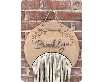 Hippie Boho Macrame-Inspired Custom Wooden Name Sign - Handcrafted & Personalized for Home Decor