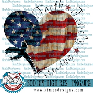Faith Family Freedom Heart Flag Cross America USA clipart, instant download, Sublimation graphics, silhouette cameo cricut PNG JPG not svg