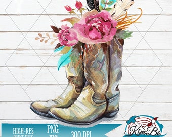 cowboy boots with flowers in them