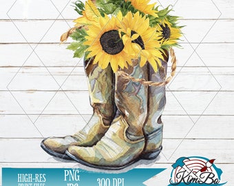 cowgirl boots with sunflowers