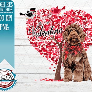 Brown Custom Doodle labradoodle Be My Valentine clipart, instant download ONLY Sublimation graphics, PNG Cricut Silhouette print & cut