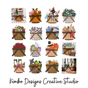 Holiday Themed Interchangeable Seasonal Wooden INSERT Kit, Holiday Edition, Basket Base Sold Separately