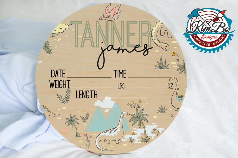 Round Boy Wooden Baby Birth Announcement Sign Birth Reveal Name Birth ...